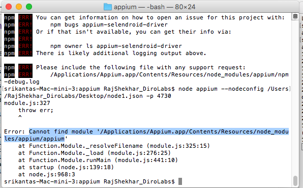 Node Server Setup Shows Error Can Not Find Module Support Appium Discuss