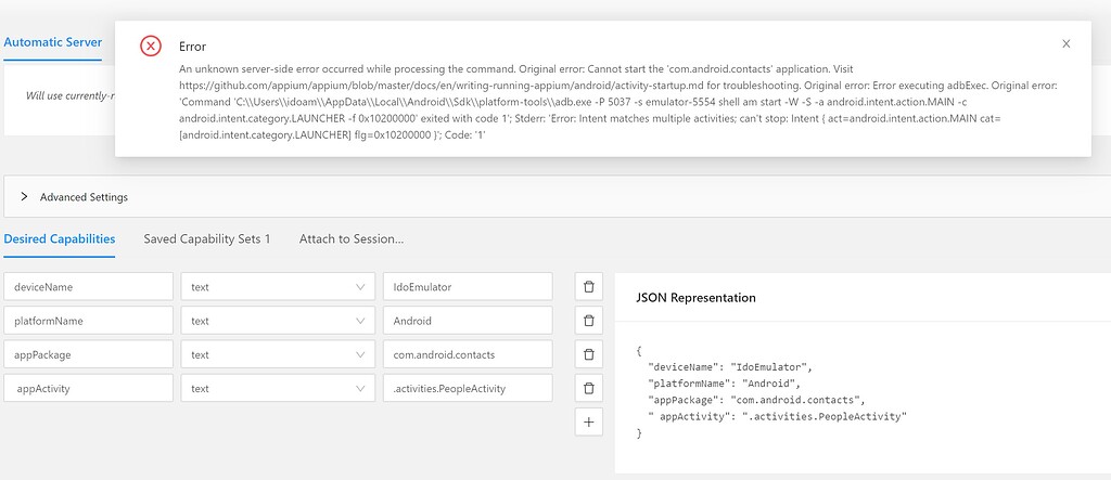 Apium inspector error with launching app - Support - Appium Discuss
