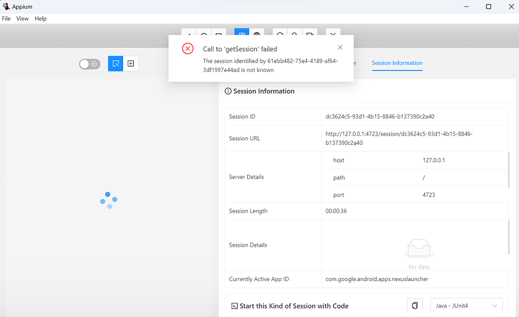 Unable to start session in appium inspector - Support - Appium Discuss