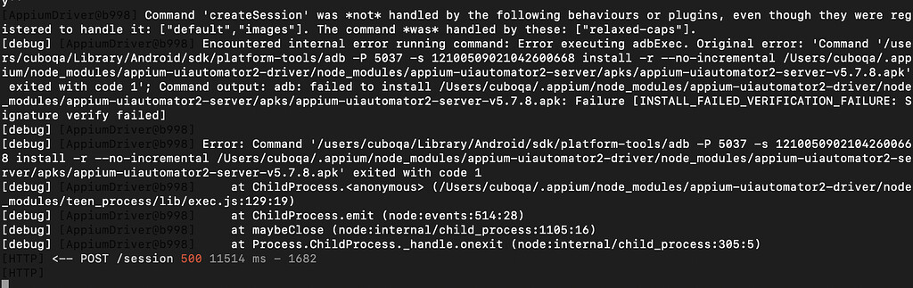 Cannot start Appium on Device because of apk sign Support Appium