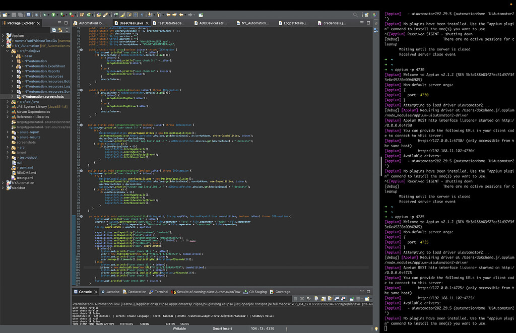 Appium logs is fine but the server is not stimulating the application ...